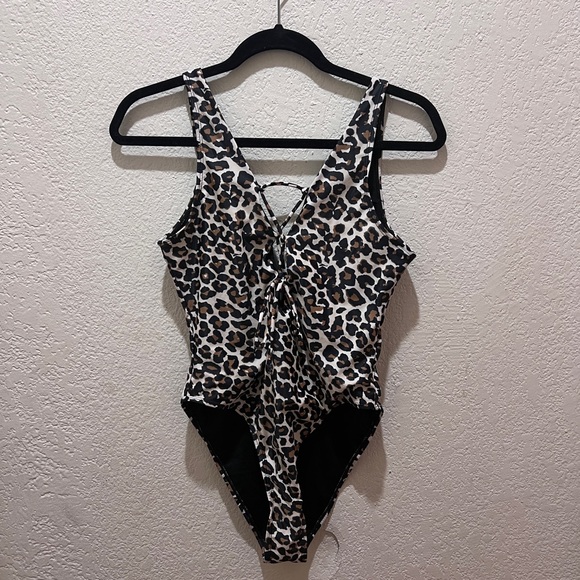 SHEKINI Women Lace-up V Neck One Piece Swimsuits U Back High Cut Bathing Suits - Picture 4 of 7